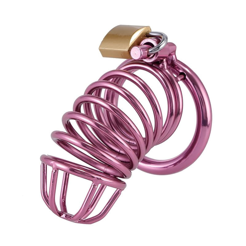 Metal Chastity Device, Male Cock Cage Stainless Steel Chastity Cage Device With 50Mm Cuff Active Ring Sex Restraints Bdsm Toy Sex Toy For Men, Rose Pink