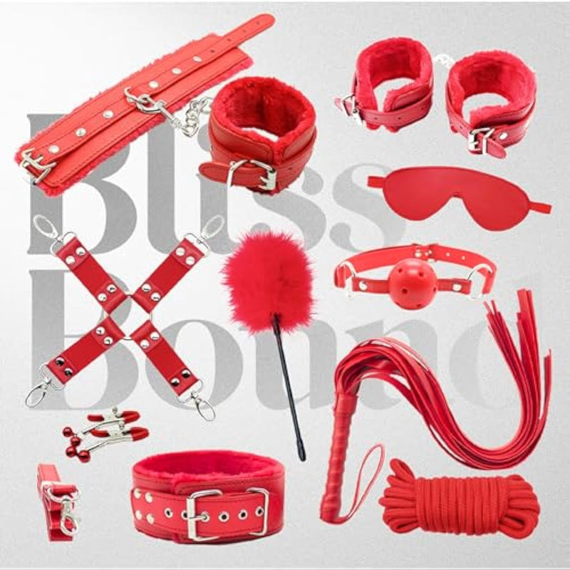 Bliissbound Bondage For Sex 10 Pcs Bdsm Leather Bondage Sets Restraint Kits For Women And Couples (Red)