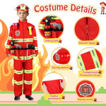 Firefighter Costume For Kids, Fireman Costume With Firefighter Tools, Fire Extinguisher, Helmet Light, Right Angle Flashlight, Kids Dress Up Clothes, Pretend Play Toys Gifts For Boys Age 4+