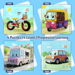 4In1 Vehicles Jigsaw Puzzles Set For Kids Ages 3-5 4-6 | Preschool Learning & Educational Toys | Brain Teaser Boards For Boys Girls + Coloring Sheets | Christmas Birthday Gifts