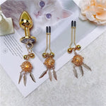 Hollow Bell Breast Clamp Anal Plug Set Sm Feather Metal Back Court Butt Plug Female Flirting Luminous Bullet Anal Plug Sex Toy
