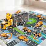 Construction Trucks Toy Set With Play Mat, Carrier Truck Play Vehicles Set For 3 4 5 6 Years Old Boys Kids, Die-Cast Car Toy For Toddlers 3-4 Years, Birthday Gifts Toys For 3-9 Year Old Boys