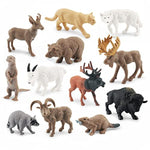 North American Animals Set 12Pcs Mini Wild Animals Figurines Set Cludes Moose Raccoon Cougar, Wolf, Beaver For Children Educational Toy Cake Toppers