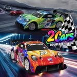 2 Pack Rc Cars For Kids And Boys, Girls 4-7-8-12, Remote Control Car, Led Lights, 4Wd Racing Cars,2.4Ghz Dual Player, Colorful Graffiti Designs