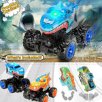 2 Pack Exploding Monster Truck Toy With Interchangeable Dinosaur & Shark Bodies, Friction-Powered Light-Up Cars With Sounds, Birthday Gift For Boys Ages 4-7, Easter Basket Stuffer, Kids Car Toys