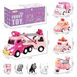 9 In 1 Carrier Truck Cars Toys - Pink Princess Girl Car With Light And Sound - Toddler Toys Age 1-4