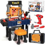 Kids Tool Bench With Electric Drill And Chair, Christmas Birthday Gift For Boys Girls Age 3,4,5+ Fun Play Kids Workbench, Transformable Toddler Tool Box Set, Construction Tool Toys For Toddler 3-5