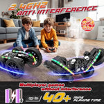 Rc Cars Toys, 2-In-1 Remote Control Car Transform 4Wd With Spray & Led Lights, 2.4Ghz Off-Road Stunt Truck For 360° Flips Gift For Boys Age 8-12 (Black)