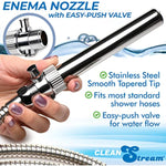 Stainless Steel Enema Nozzle With Push Valve For Women & Men. Colon Cleaner Shower Douche Kit Attachment For Enema Rinse. Rust-Free And Compatible With All Lubricants And Most Hoses
