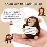 Gift For Sister Friend, Small Stuffed Animal For Birthday Christmas White Elephant Galentines Stuffers, Brown Crochet Ape/Gorilla/Chimp 4" Handmade Amigurumi Plush With Humorous Sign