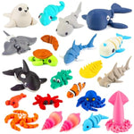 22Pcs 3D Printed Sea Animals Toys, 3D Printed Mini Ocean Animals Articulating Flexible Fidget Toys, Cute Animal Figurines Toys Birthday Office Desktop Home Decoration