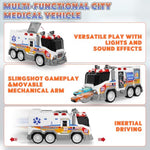 Play Ambulance Toy Vehicle Toddler Truck Toys With Effect Sound, Includes Ct Equipment, Stretcher Trolley, 2Pcs Ejecting Race Cars, Birthday Gifts For 3 4 5 6 7 8 Years Old Boys Girls