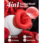 Rose Sex Toy Sexual Pleasure Tools For Women-4In1 Mouth Tongue Vibrator Adult Toy With 10 Tongue Licking Vibrating Mode Nipple Toys Sucking Vibrator Suction Clitoral Stimulator Sexy Toys