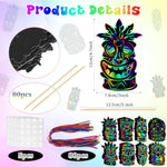 80 Pcs Hawaiian Luau Scratch Art Cards, Rainbow Tiki DIY Crafts for Kids