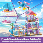 Friends Seaside Villa Building Set, 955 Pcs Beach House Building Block Toys, Stem Creative Vacation Hut Brick Kit With Helicopter,Sailboat,Yacht,Birthday Gifts For Kids Girls Boys Age 6-12+