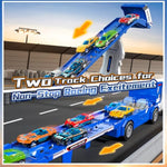 Transport Truck Toys For 3 4 5 6 7 Years Old Boys,Toys Cars Track Set Transporter Trucks With 12 Die-Cast Car Toys 2 Race Catapults Dual-Track Model,Toddler Car Toy Set For Kids Boys Girls