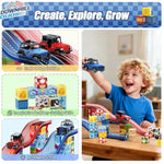 52 Pcs Magnetic Tiles Race Car Track Set With 2 Racing Trucks, Stem Educational Travel Magnetic Building Blocks For Kids Ages 3-8, Montessori Sensory Toys Gifts For Toddler, Boys & Girls