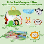 Baby Toys 6-12 Months, Soft Zoo Toy With 5 Stuffed Animal, Map Pad, Rattle, Crinkle Paper, Squeaker, Mirror, Sensory Montessori Toys For Babies, Infant Toy For Christmas Birthday Gift, 7-Piece