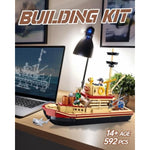 Fishing Boat Building Toy With Shark, Fishing Ship Building Kit With 3 Fisherman Minifigures, Birthday Valentine'S Day Gifts For Adults Kids, Compatible With Lego Boat, 592 Pcs