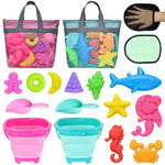 Collapsible Beach Sand Toys For Kids - Travel Beach Toys With 2 Collapsible Beach Buckets, Mesh Bags, Animal Sand Molds, Sand Bucket Shovel Set Sandbox Toy For Toddlers Kids