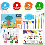 8 Color Washable Finger Paint Kit, 27 Pcs with Brushes & Blank Sheets