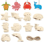 80 Pcs Wooden Sea Ornaments to Paint, 10 Ocean Animal Shapes for DIY Crafts & Decor