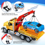 15" Large Tow Truck Toy, Toy For 3 4 5 6 Years Old Boy Toddlers, Truck Vehicle With Racing Car, Traffic Signs, Working Hook, Light Sound,Easter Basket Stuffers,Birthday Easter Gift