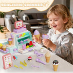 Ice Cream Toy For 3 4 5 6 Year Old Girls, Play Ice Cream Counter Shop Playset For Kids, Ice Scoop, Play Casiher Register Toy, Christmas Birthday Gifts For Girls 3 4 5 6 Year Old (Green&Purple)