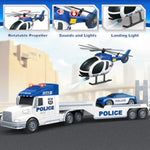 3 4 5 Boy Toddlers Toys, Extra Large Police Truck Toys With Racing Car And Helicopter, 3 In 1 Police Car Toy Birthday Gifts For 3 4 5 6 Year Old Boys Toddlers Girls