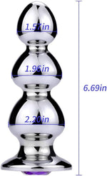 Anal Beads: Stainless Steel Butt Plug with 3 Big Balls and Purple Jewelry, Prostate Massage Anal Dilator for Men & Women