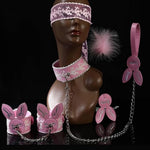 Pink Bunny Ears Bdsm Kit Bondage Restraints Set With Collar Leash Bondage Cuffs Blindfold Paddle Feather Tickler Sex Toys For Couple Women Men