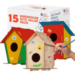 15 Pack Wooden Birdhouses to Paint, DIY Craft Kits for Kids