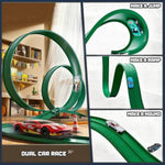 15.75 Ft Flex Track For Kids, Flexible Race Track Compatible With Hot Wheels And Diecast 1/64Th Cars, Roll-Up Portable Race Car Ramp Track With Suction Cups & Track Anchors & 4 Race Cars, Green