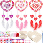 12 Sets Valentine's Heart Dream Catcher Craft Kit, DIY Wooden Painting Activity