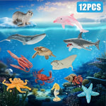 12Pcs Ocean Sea Animal Toys For Kids,Realistic Soft Plastic Shark,Whale,Dolphin,Hermit Crab,Octopus,Starfish,Sea Turtle,Party Favors Birthday Gifts Cake Toppers For Boys Girls