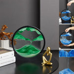 7 Inch Moving Sand Art Picture, Round Glass Liquid Motion Desk Decor, Green