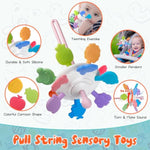 Montessori Baby Toys - Pull String Teether, Stacking Blocks, Sensory Shapes Storage Bin, Infant Bath Time Fun, 4 In 1 Toddlers Toy For Baby Boys Girls