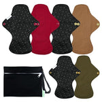 6 Pcs Reusable Menstrual Pads, Ultra Absorbent Cloth Pads for Heavy Flow, Sanitary for Teens, Women, Nonslip Panty Liners + Bag (Aqua, Burgundy, Coffee, M)
