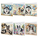 6 Set Dog Diamond Painting Birthday Cards, DIY Crystal Art Greeting Card Kit