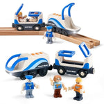 Battery Operated Magnetic Trains With Lights & Sound, Electric Locomotive With Forward & Reverse Buttons, 3 Figures, Compatible With Train Track Toy For Kids