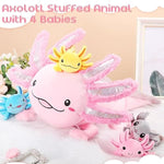 5 Pcs Axolotl Plush Set 24 Inch Mommy Axolotl Stuffed Animal With 4 Cute Plush Babies In Belly Soft Cuddly Plushie For Kids Sleeping Birthday Graduation Gift Party Favors(Pink)