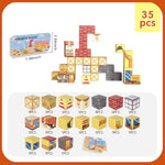 35Pcs Magnetic Blocks For Kids - Stem Learning Creative Construction Sets Building Cubes With Portable Iron Storage Box, Educational Travel Games, Road Trip Sensory Toys Magnetic Tiles (Construction)