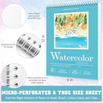 9x12 Watercolor Paper Pad, 140lb/300gsm, Spiral Bound, 24 Sheets, Acid-Free, Lays Flat
