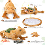 5Pcs Giant Lizard Plush, 27" Mother Iguana Stuffed Animal With 4 Baby Lizard Plushies, Bearded Dragon Plush Toy For Kids Reptile Lovers, Yellow Stuffed Chameleon For Christmas Birthday Gift