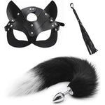 Fox Mask Plush Tail Anal Plug Metal Anus Bead Butt Lash Half Cat Mask Party Sexy Adult Whip Stimulator Sex Toys For Women'S Leather Costume Cosplay Fetish Restrain
