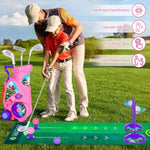 Toddler Golf Set For 2 3 4 5 Years Old Boys Girls,Kids Golf Clubs With Putting Mat, Upgraded Kids Golf Cart With Putting Mat & Cornhole Board, Outdoor Indoor Sports Toys - Pink
