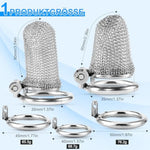 Chastity Device Push-Lock Set With 3 Rings And Invisible Locking Metal Mesh Cock Cage Adult Sex Toys Bdsm Bondage Devices For Men Penis Exercise (Short)