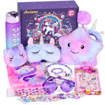 64Pcs Unicorn Gifts Toys For Girls Kids Toys 5 6 7 8 9 10+ Years Old Halloween Thanksgiving Christmas Birthday Gifts Box With Star Light Up Pillow Stuffed Diary With Lock Headband Water Bottle Sticker