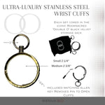 Ultra-Luxury Stainless Steel Wrist Cuffs Premium Bdsm Restraints With Velvet-Smooth Finish And O-Ring For Bondage Play Velvet Logo Storage Bag (Gold, Small)