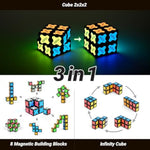 Magnet Cube 2X2 - 8 Blocks, 2In1 Toy: 2X2X2 Puzzle Cube And Customizable Infinity Cube, Glowing, Christmas Stocking Stuffers Gift For Kids/Grandkids, Uv Flashlight, Sensory/Stem Toy